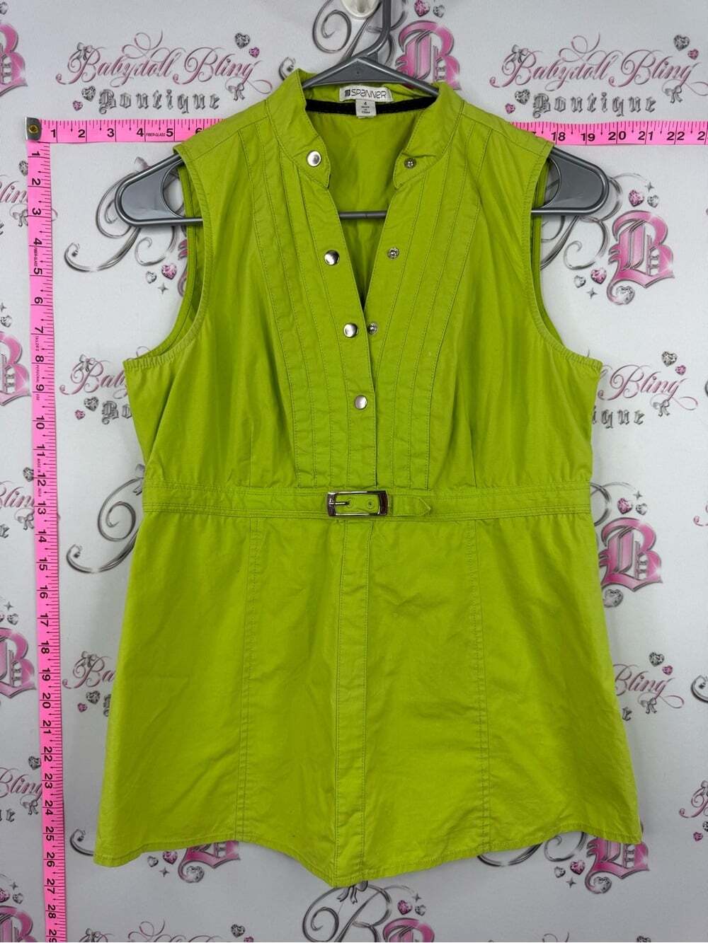 SPANNER tank top vintage retro Lime Green Sleeveless Belted Popover